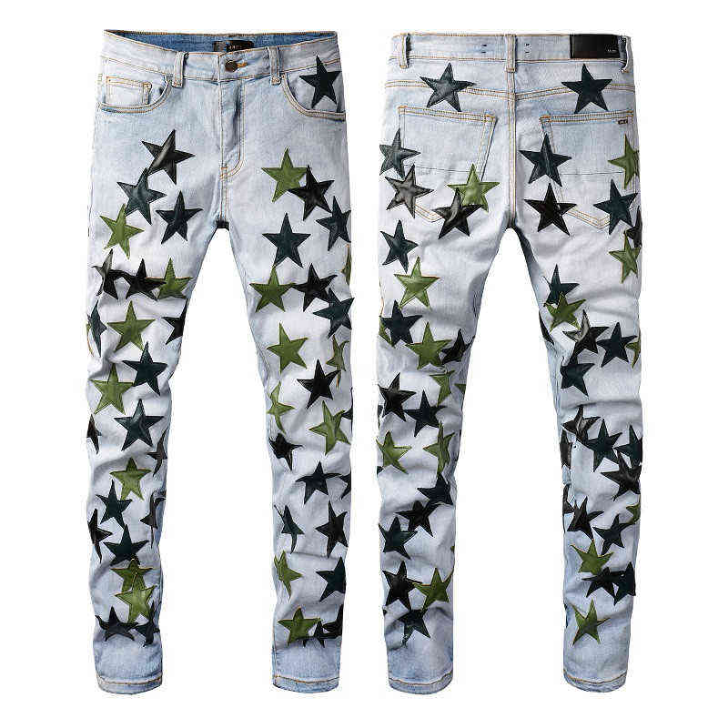 Jeans Heren Denim Borduurbroek Mode Gaten Broek Amerikaanse maat Hiphop Verontruste Rits broek305c