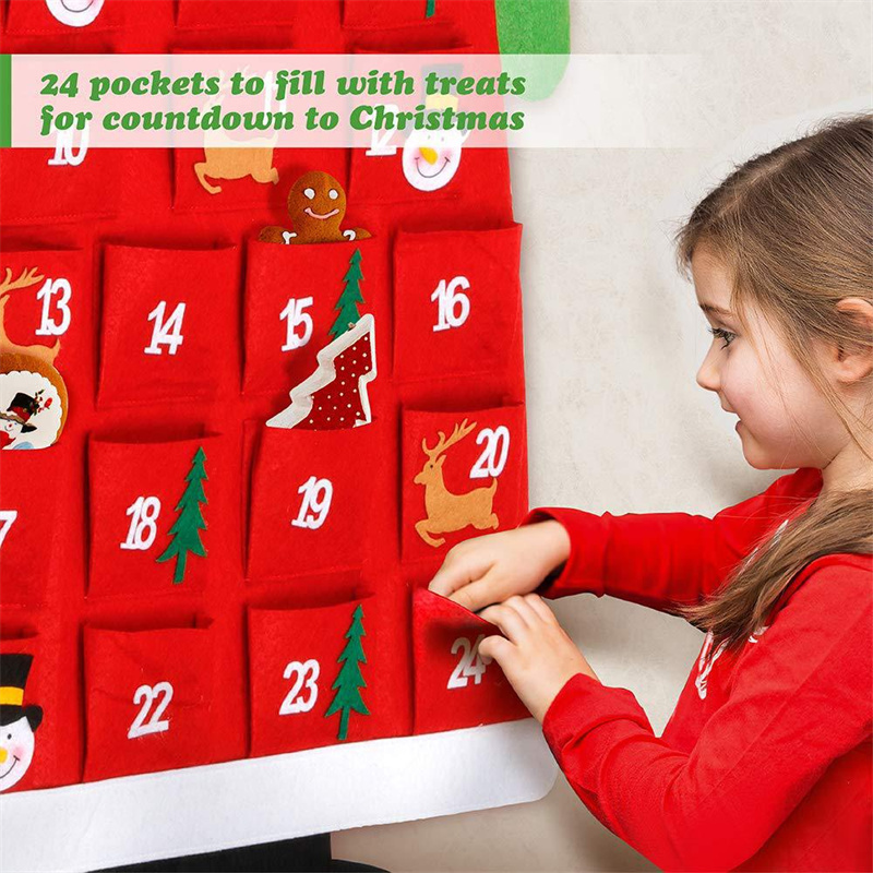 Decorazioni l'ornamento del calendario dell'albero di Natale in feltro Ornamenti da parete il conto alla rovescia di Babbo Natale con 24 tasche Puntelli decorazioni l'anno