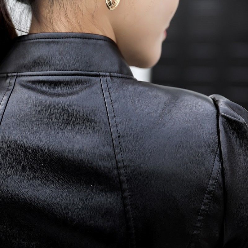 ファッション女性Sレザージャケットブライトカラーブラックモーターサイクルコートショートフェイクバイカーソフト女性220818