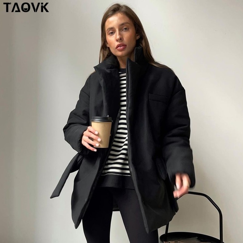 TAOVK Short Winter Parkas Women Warm Down Cotton Jacket Female Casual Loose Outwear A Belt Cotton padded Coat 220818