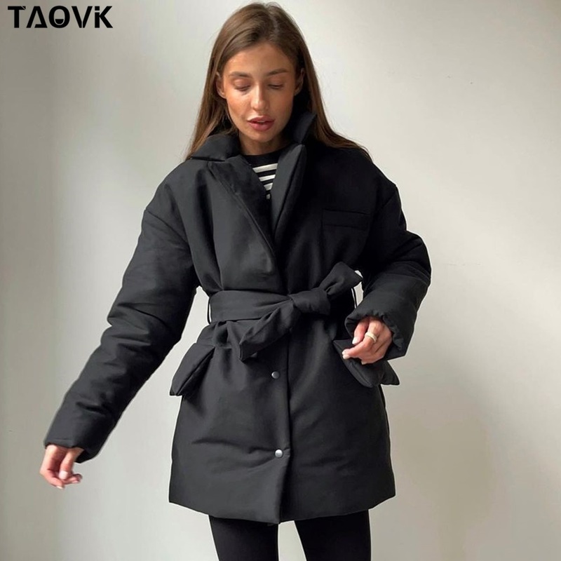 TAOVK Short Winter Parkas Women Warm Down Cotton Jacket Female Casual Loose Outwear A Belt Cotton padded Coat 220818