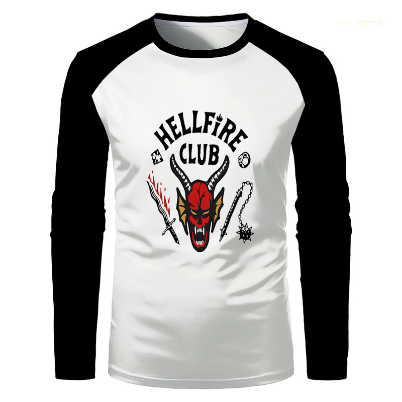 Camiseta do hellfire t-shirt mangas compridas camisa stranger things dustin mike wheeler cosplay hell fogo clube de mangas compridas top 220818