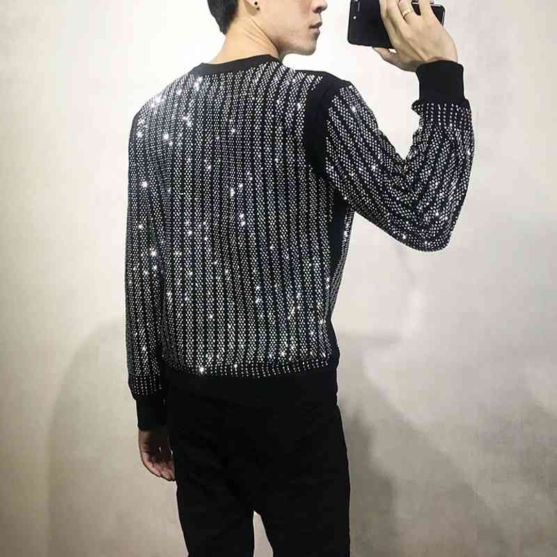 Autunno New Shiny Diamonds Felpa da uomo Casual Bling Crystal Clubwear Pullover a maniche lunghe Felpe Hip Hop unisex 4xl