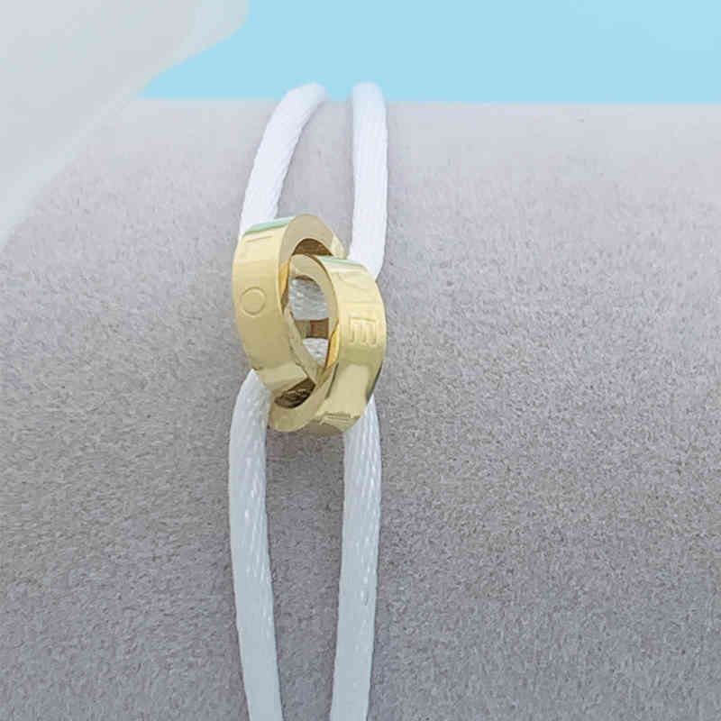Bangle Designer högkvalitativ rostfritt stål Två cirkel korsade armband med justerbart rep för kvinnor män unisex kärleksbrev jud340s