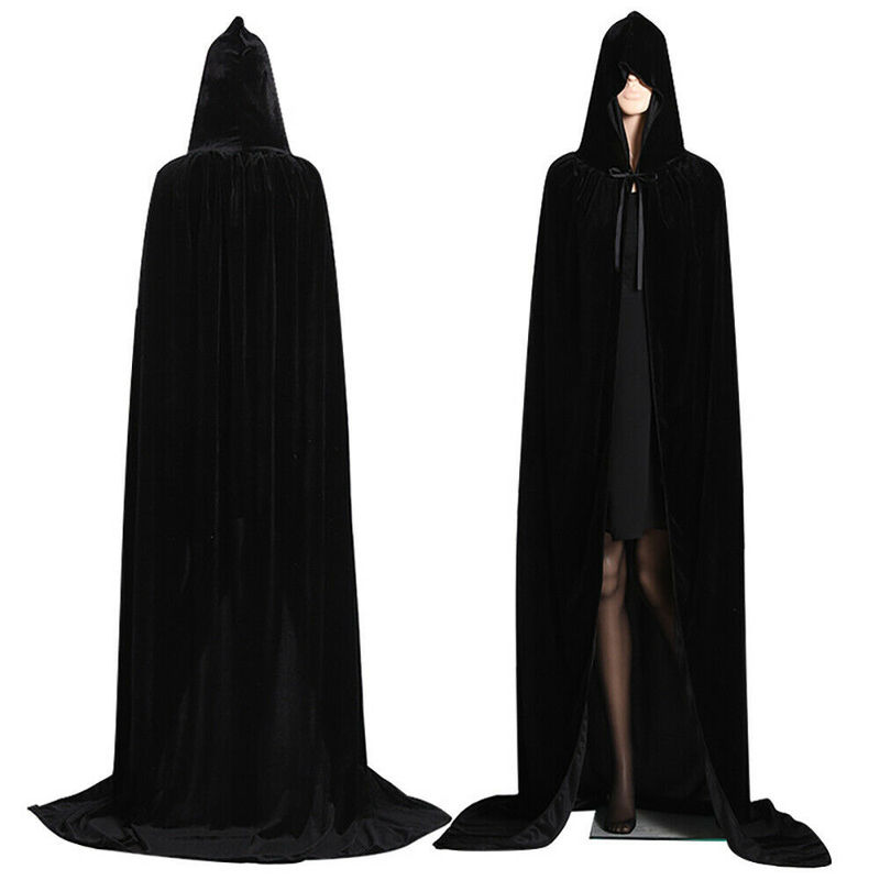 Adult Halloween Velvet Cloak Cape Hooded Medieval Costume Witch Wicca Dress Coats 220817