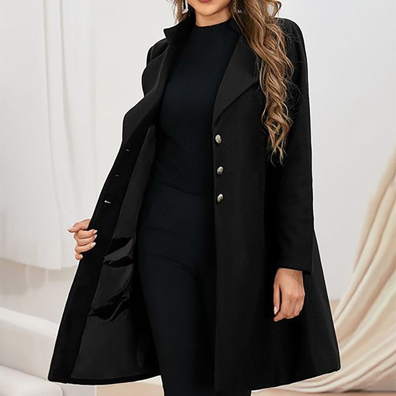 Femmes à manches longues manteau en laine revers couleur unie veste Version coréenne automne mode Cardigan 220819