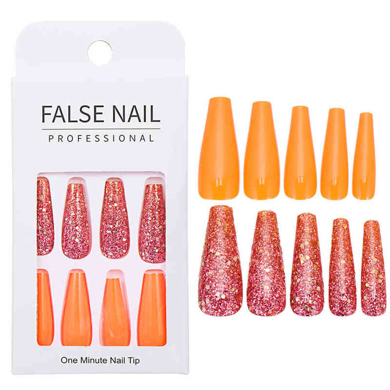 False Nails 상자 히트 컬러 긴 프랑스 가짜 분리 가능한 발레 코핀 팁 모조 다