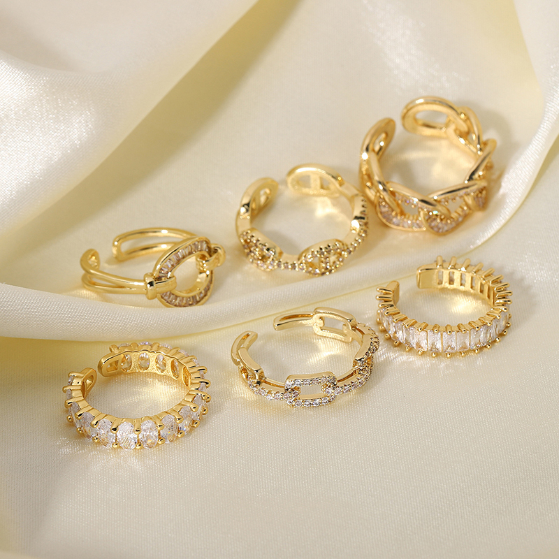 Ringar 18k guldpläterad kubik zirkoniumring justerbar öppen glänsande cz zirkonsten evighet bröllop band ring