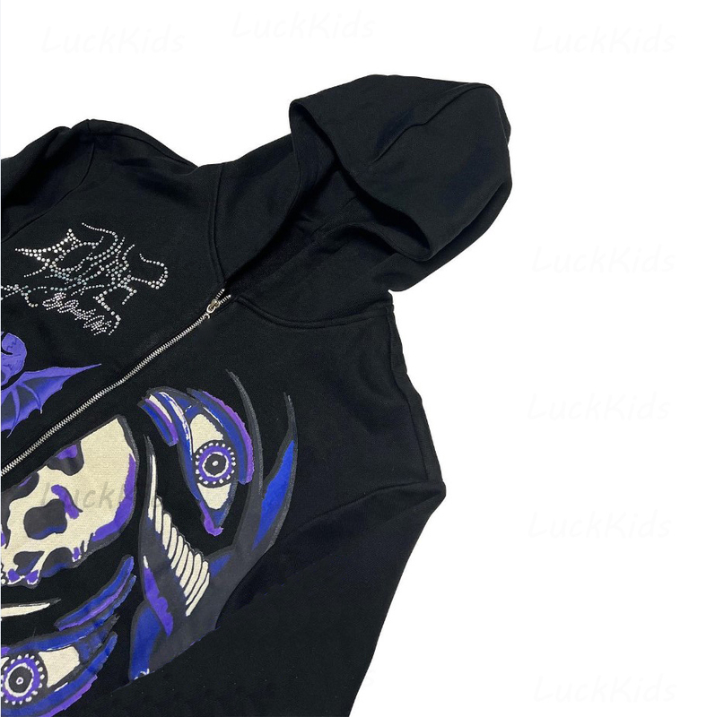 Herrskalle lila tryck streetwear överdimensionerad hoodie mäns jacka goth harjuku y2k kläder grunge zip hoodie 220817
