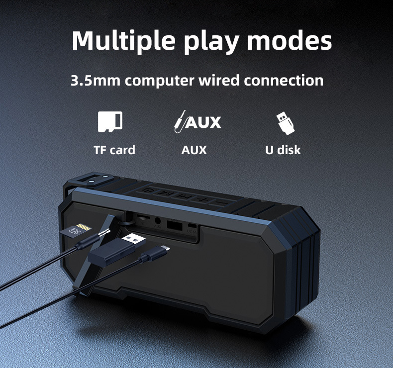 TWS Bluetooth Utomhushögtalare Trådlös Dubbla Högtalare Vattentät Uppladdningsbar Power Bank Stereohögtalare Led Light Fm Radio 3000mah 12H Lång speltid 5 färger