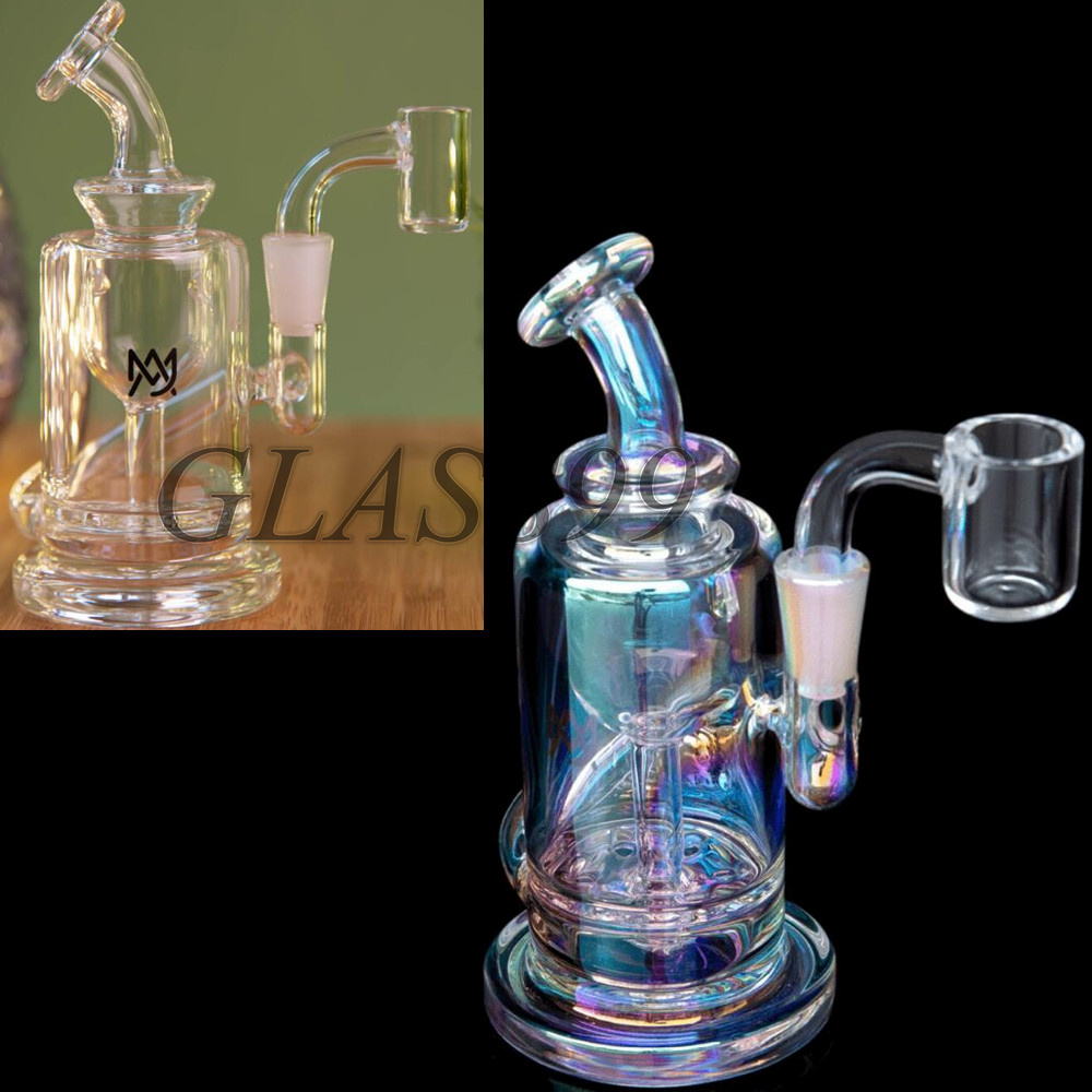 Small Glass Bong Hookahs Honeycomb Perc Water Pipes Oil Rigs Thick Bubbler Dabbers in Blue Black Color with 10mm Joint Colorful Recycler Ash Catcher Shisha