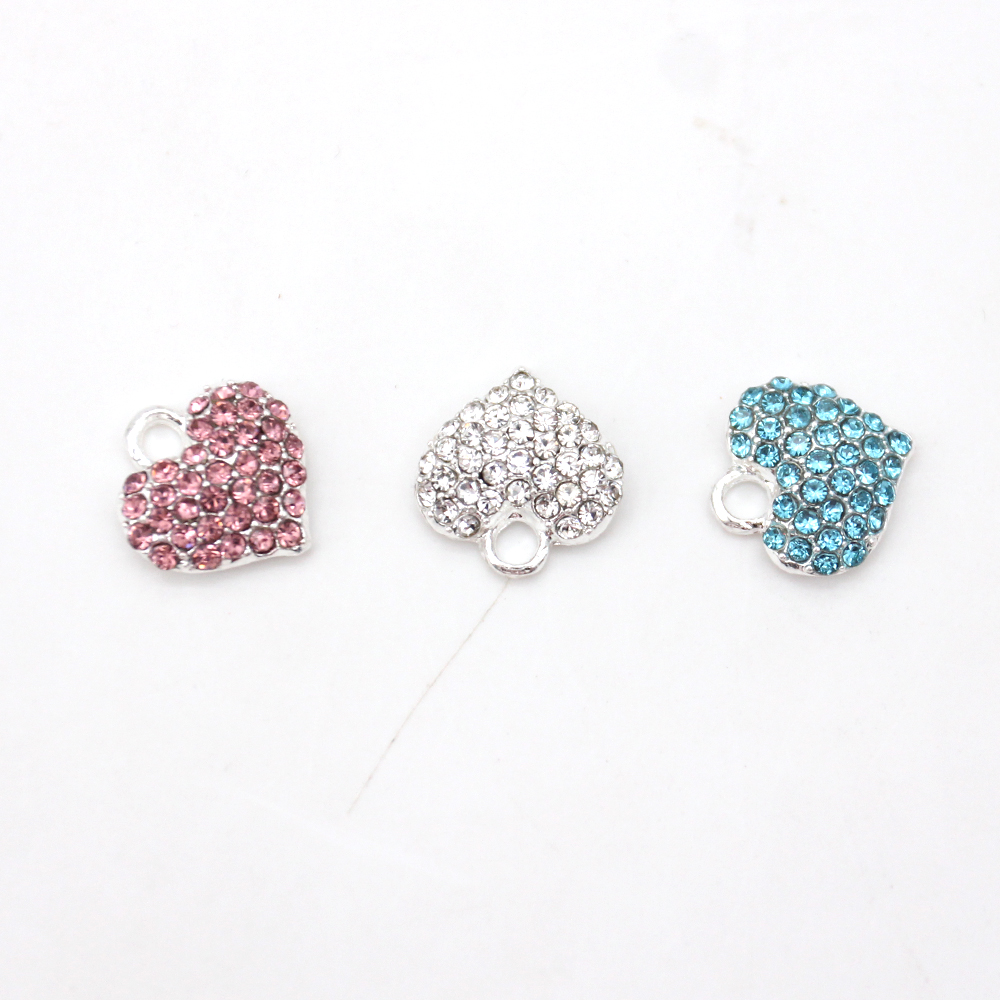 Cute Small Mix Color DIY Craft Charms For Kids Muslim Islamic Rhinestone Crystal Love Heart Shape Pendant Charm For Bracelet /Necklace Making Jewelry