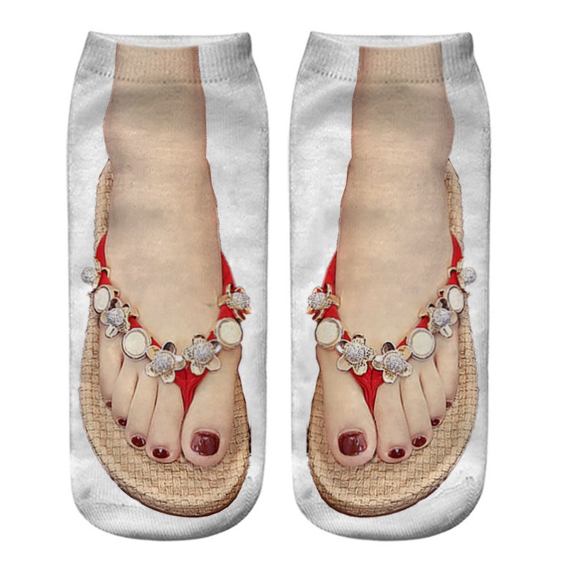 Drôle 3D Flip Flop Chaussettes Gag Cadeaux Coloré Imprimé Coton Drôle Chaussette Nouveauté Cadeau Femmes