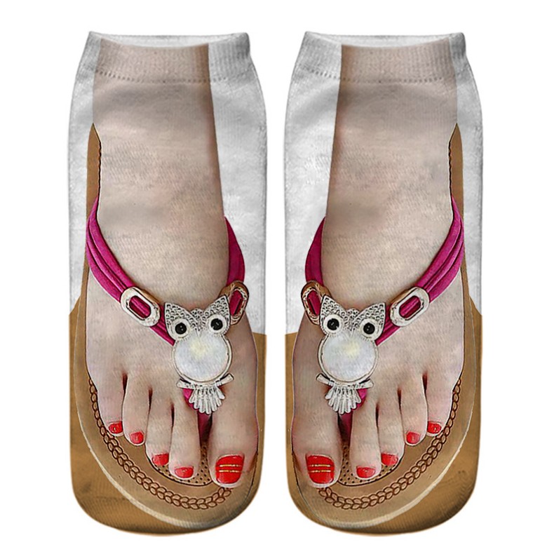 Drôle 3D Flip Flop Chaussettes Gag Cadeaux Coloré Imprimé Coton Drôle Chaussette Nouveauté Cadeau Femmes