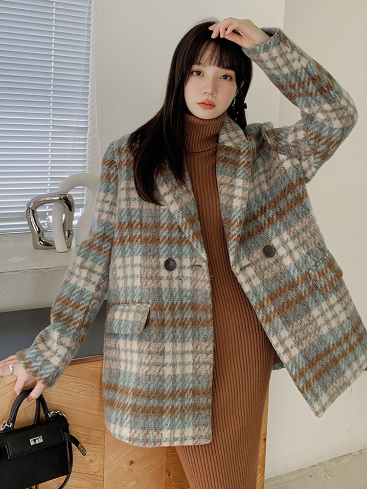 Winter college stijl jas Koreaanse plaid temperament mode vrouwelijke trend 220819