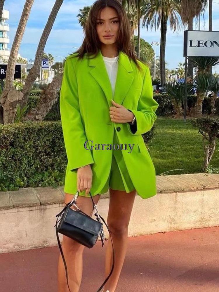 Garaouy Spring herfst verfrissende groene kantoor dame lange mouw losse pak blazer jas chic een knop vrouwelijke tops 220818