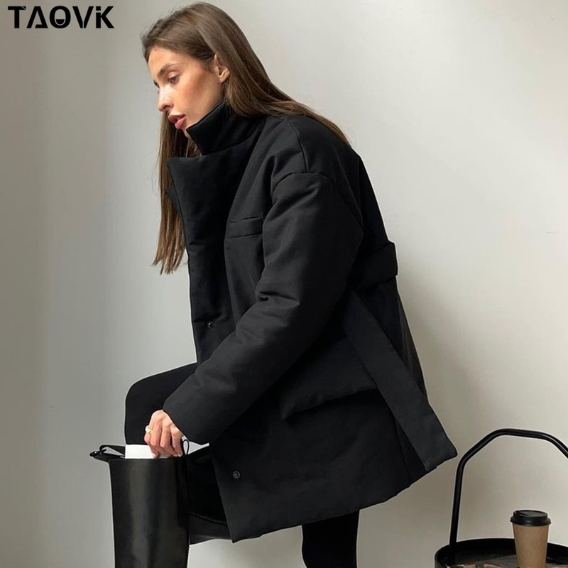 TAOVK Short Winter Parkas Women Warm Down Cotton Jacket Female Casual Loose Outwear A Belt Cotton padded Coat 220818