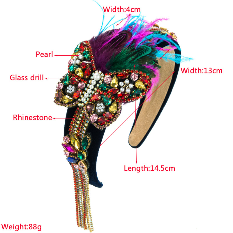 Feather Headband Luxury Baroque Rhinestone Butterfly Hair Accessories For Women Trend Party Hairband Girl Hair Band