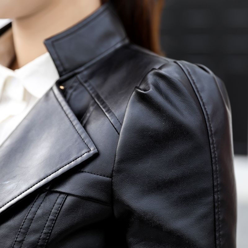 Mode dames s lederen jas heldere kleuren zwarte motorfiets jas korte faux biker zachte vrouw 220818