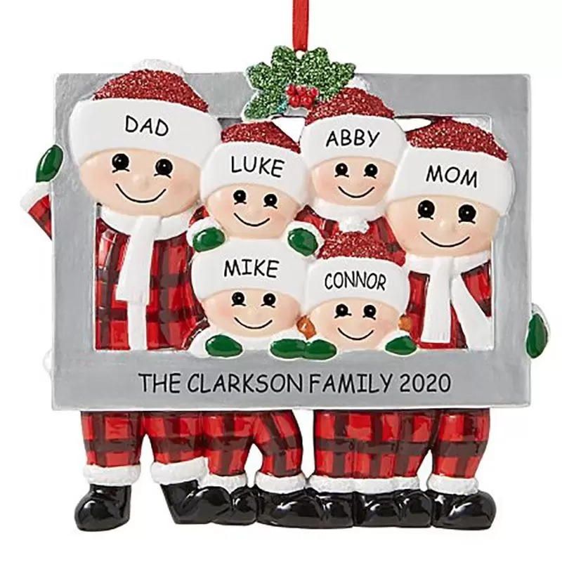 PVC Soft Rubber Christmas Decorations Cute Christmas Family Ornament Red Plaid Santa Claus Hanger Diy Naam Fotoframe Xmas Tree Ornamenten Geschenken