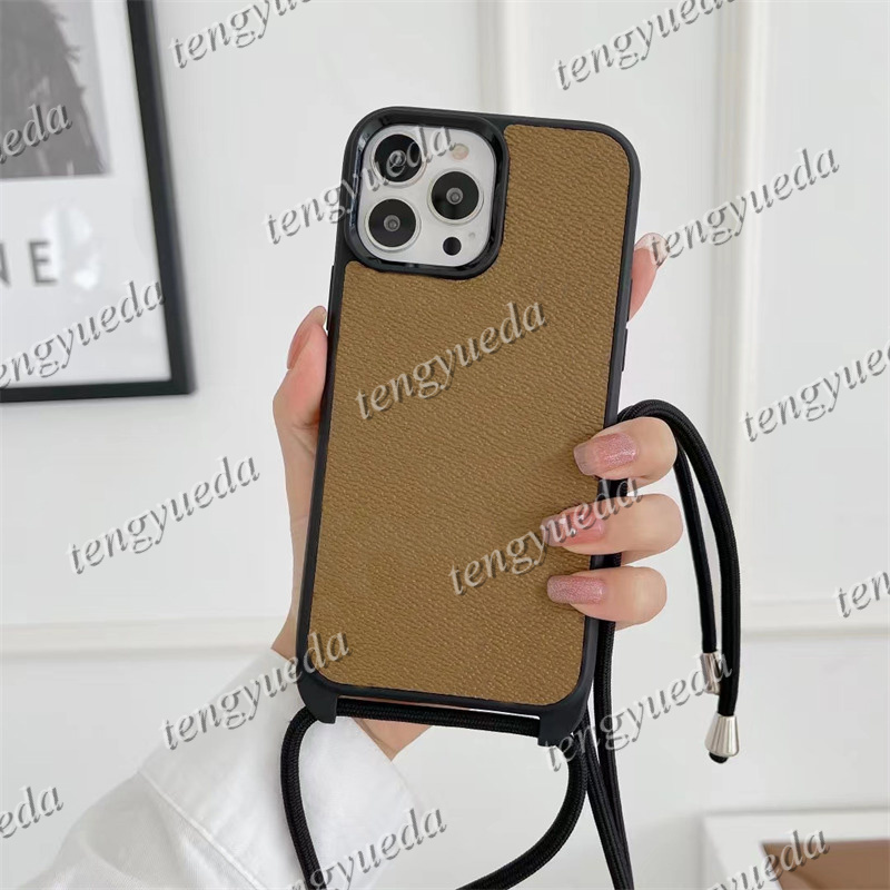 Fundas de teléfono con correas de diseñador de moda para iPhone 15 15pro 14 13 12 Pro Max Funda de cuero