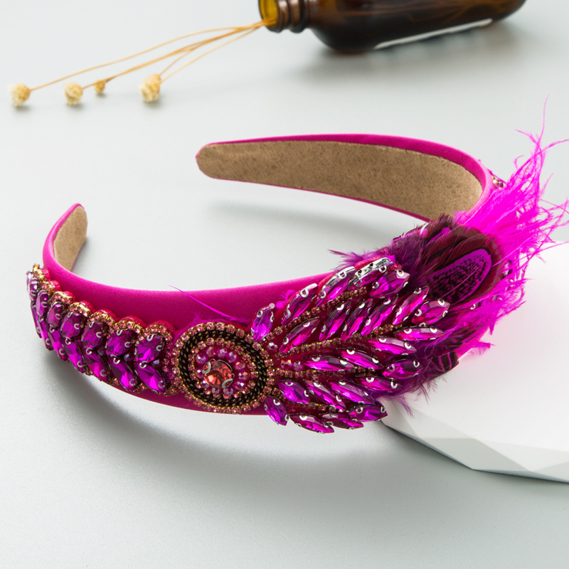 Diadema de plumas de cristal barroco de lujo, accesorios para el cabello a la moda, diadema de fiesta de tendencia de diamantes de imitación para mujer, diadema para niña