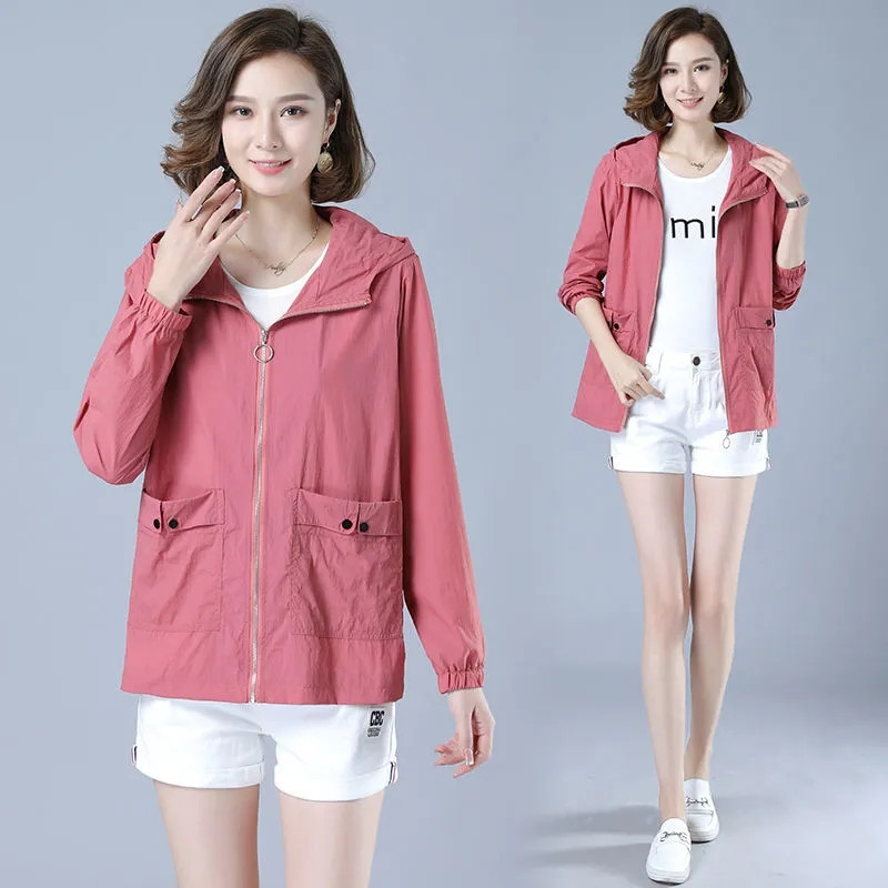 Women s Jacket Summer Thin Coat Casual Windbreaker Female Sun Protection Basic Zipper Tops 5XL 220818