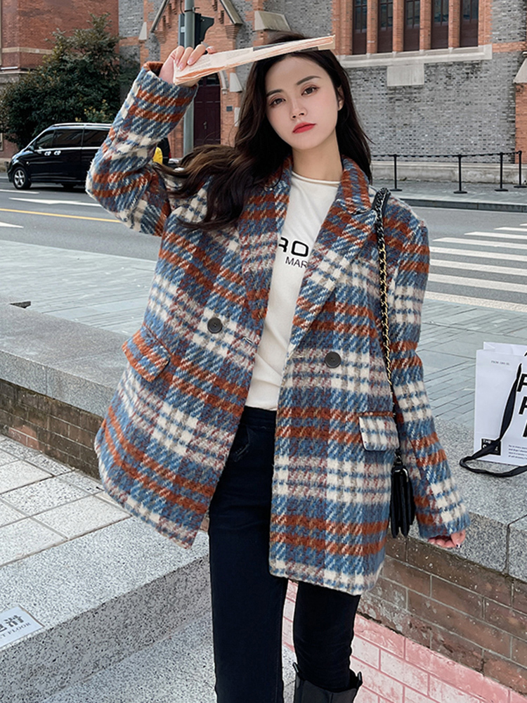 Winter college stijl jas Koreaanse plaid temperament mode vrouwelijke trend 220819
