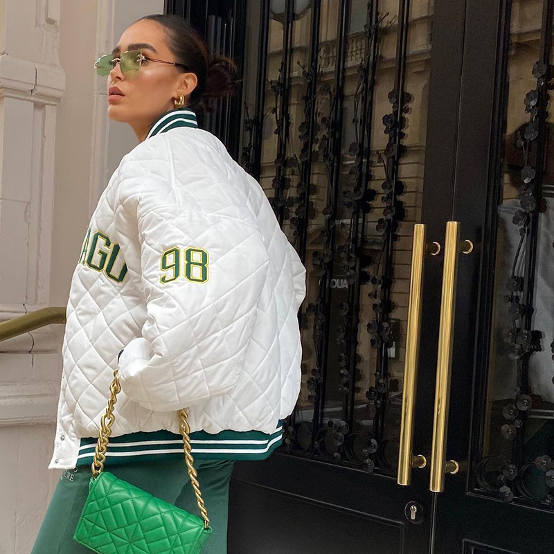 Y2K Stampa verde Green Fashion Baseball Bomber Coat Autumn Inverno Giacca patchwork oversize patchwork Women Women White 220818