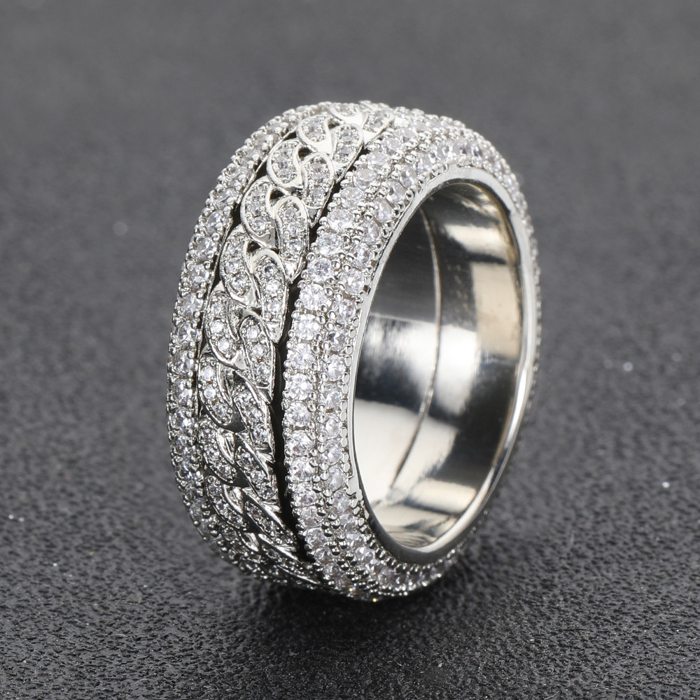 Rotierender Bling-Zirkon-Ring mit seitlichen Steinen, drehbarer Hip-Hop-Männer-Kuban-Kreis-Finger-Schmuck