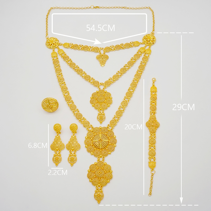 Dubai Jewelry Sets Gold Color Necklace & Earring Set For Women African France Wedding Party Jewelery Ethiopia Bridal Gifts 220810