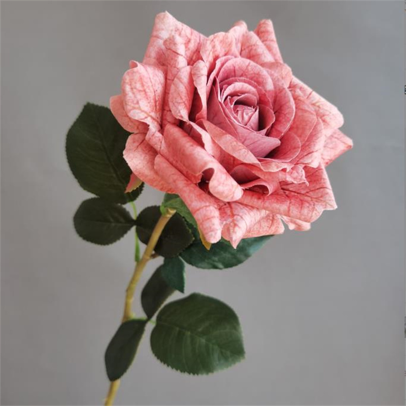 ONE Faux Flower Single Stem Curling Rosa Simulation Print Rose for Wedding Home Decorative Artificial Flowers