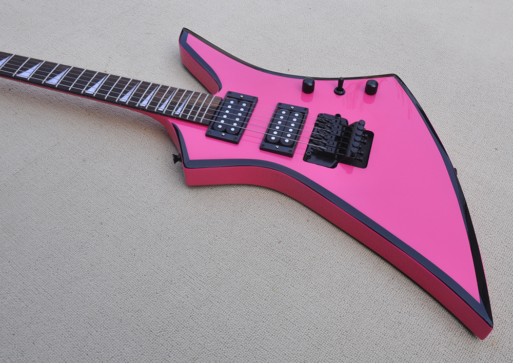 Rosafarbene 6-saitige E-Gitarre mit Humbuckern, Pickus Floyd Rose Palisandergriffbrett