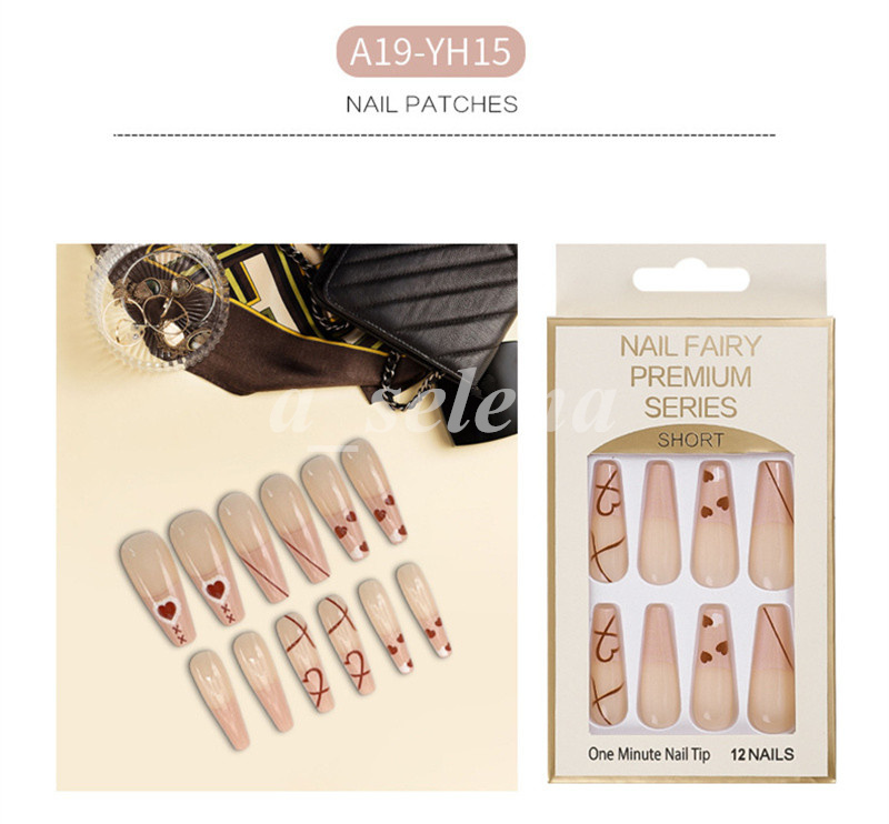 False Nails Art Fake Nail Tips Set Full Cover Artificiell Fyrkantig Kyss Med Jelly Lim Stick 24st