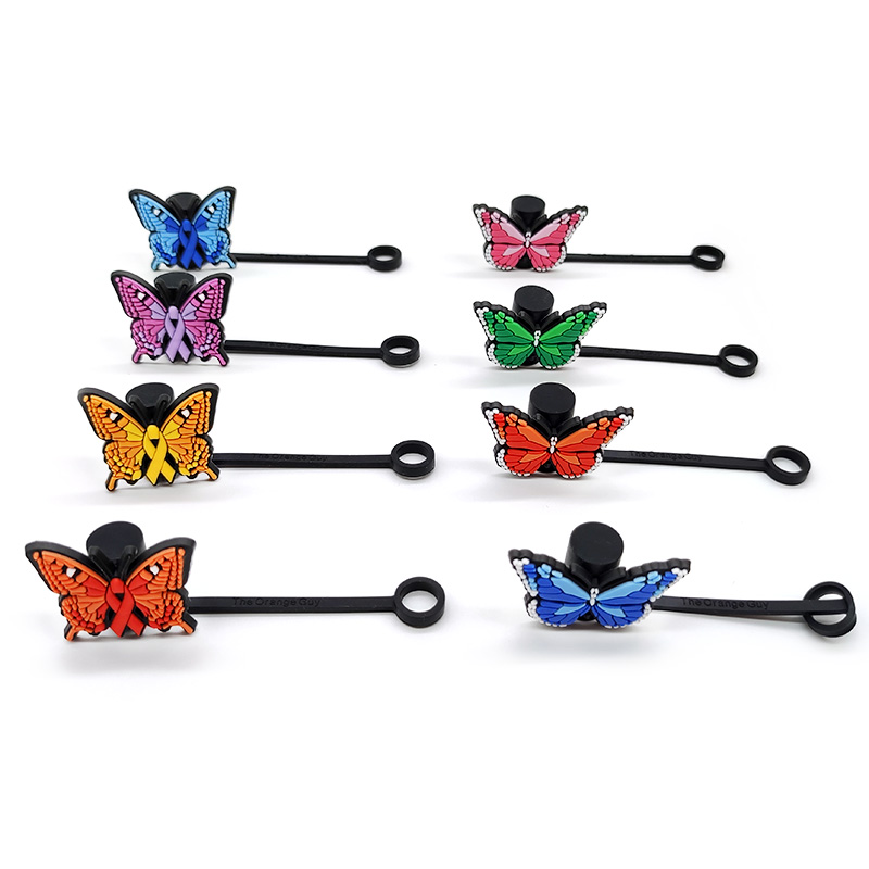 Motif papillon paille en silicone souple accessoires pvc breloques bouchon anti-éclaboussures réutilisable paille décorative 8 mm dans gobelet fournitures de fête