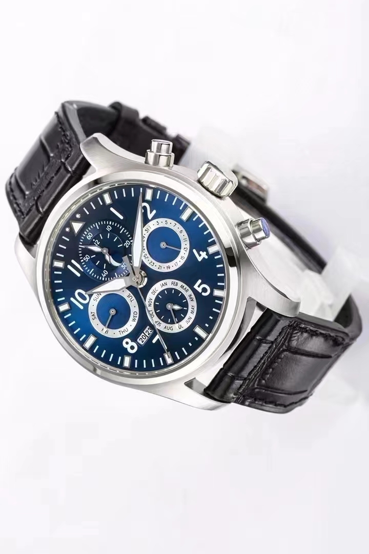 Relógio mecânico masculino de 42 mm de estojo de prata literal de 42 mm de azul de aço inoxidável de alta qualidade movimento japonês de luxo de luxo automático timer multifuncional