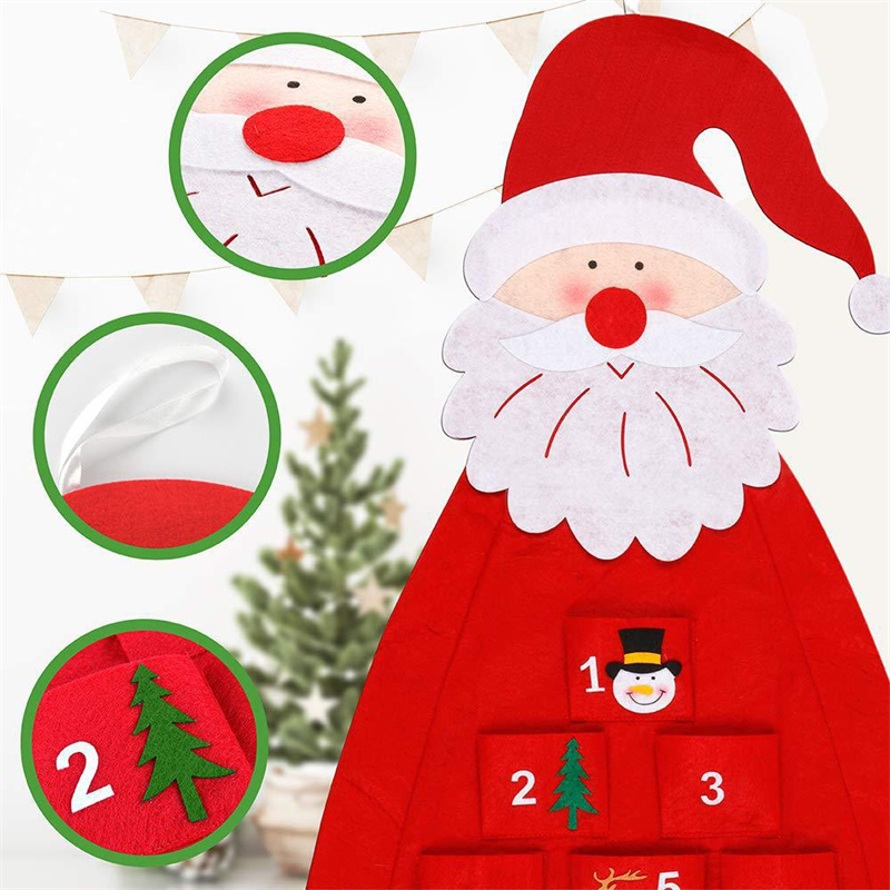 Decorazioni l'ornamento del calendario dell'albero di Natale in feltro Ornamenti da parete il conto alla rovescia di Babbo Natale con 24 tasche Puntelli decorazioni l'anno
