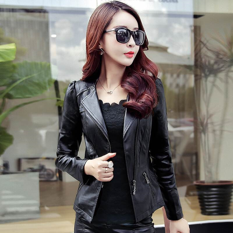 Mode femmes veste en cuir couleurs vives noir moto manteau court Faux Biker doux femme 220818