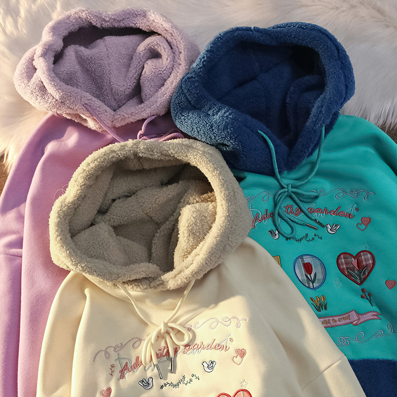 Vintage épais automne hiver japonais Kawaii femmes sweats à capuche coréen mignon broderie surdimensionné sweats Preppy style sweat à capuche 220818