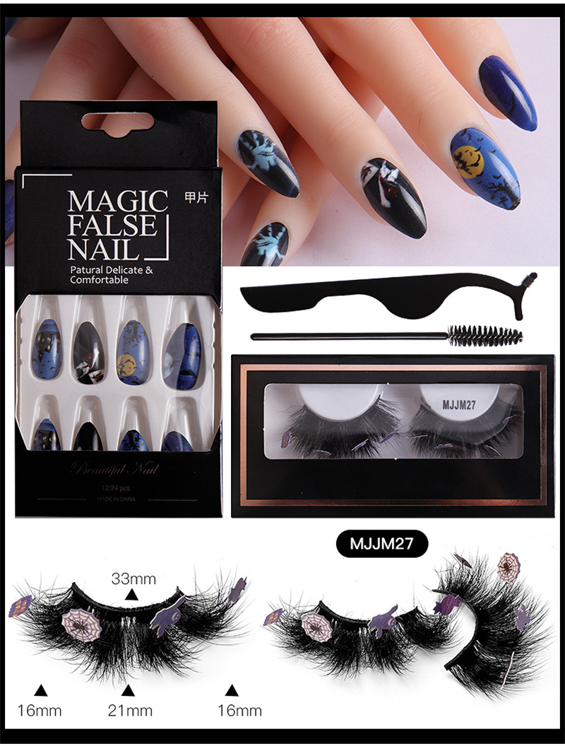 Halloween Party Eye Lashes Extension Faux Ongles Ensembles Faux Couverture Complète Acrylique Presse Sur Les Cils