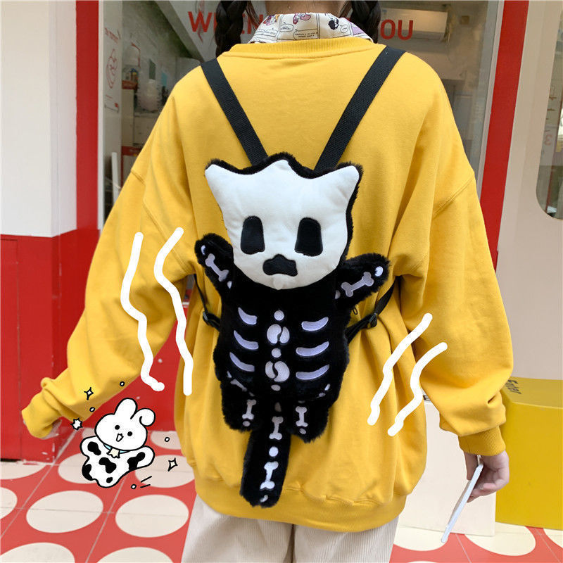Squelette noir Harajuku Mini sac à dos femmes hommes centre commercial Goth foncé esthétique Emo fée Grunge Alt sac à fourrure mode coréenne 220819