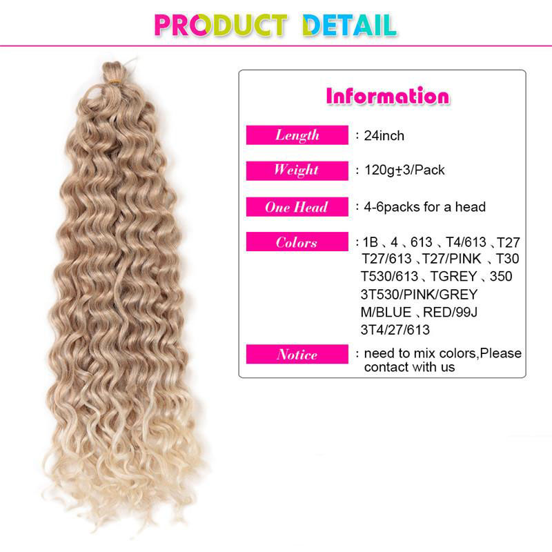 As tranças de crochê trançam extensões de cabelo 24 polegadas ondas oceânicas Havaí Afro ombre ombre Braid Blonde Water Braid