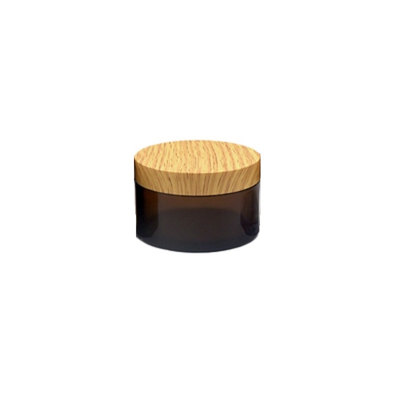Bouteille en plastique d'emballage vide PET clair brun noir pot Imitation couvercle de grain de bois avec tampon blanc Portable rechargeable contenant d'emballage cosmétique 150G