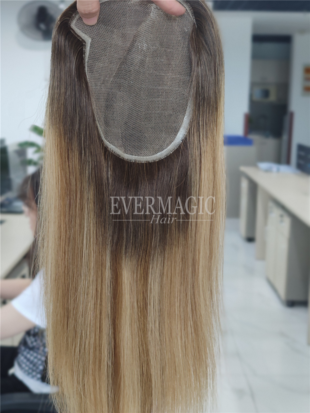 New Coming Stock Balayage Blonde Full Lace Human Hair Toppers Transparent Lace Base Clips In Pieces for Thinning Women