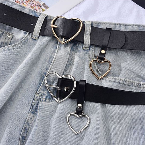 Liebe Herz Gürtel Frauen Metall Schnalle PU Leder Jeans Gürtel Mädchen Stilvolles Design Hohe Qualität Gold Silber Schnalle für weibliche