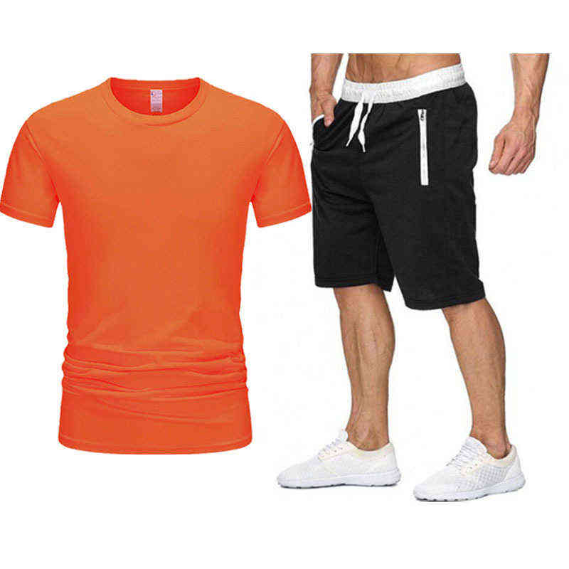 2022 Nuova Estate di Colore Solido 2 Pezzi Set Tuta Abbigliamento da Uomo Retro Spiaggia di Stile Stampato Magliette Degli Uomini Del Vestito maglietta Shorts T220819