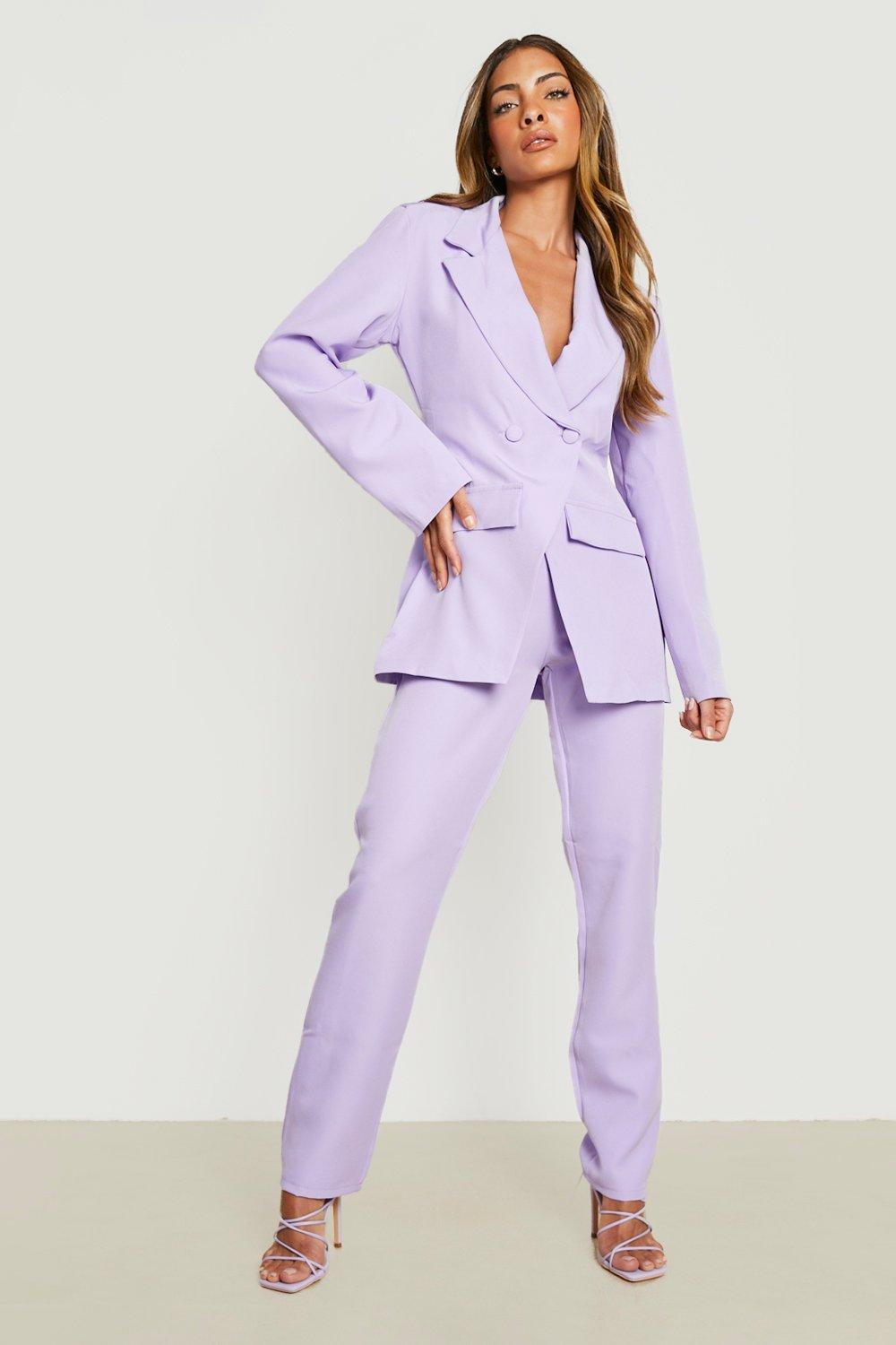 Lilac Women Suits Notched Lapel Office Lady Tuxedos Double Breasted Female Business Suit Slim Fit Evening Formal Blazers Set Jacket And Pants