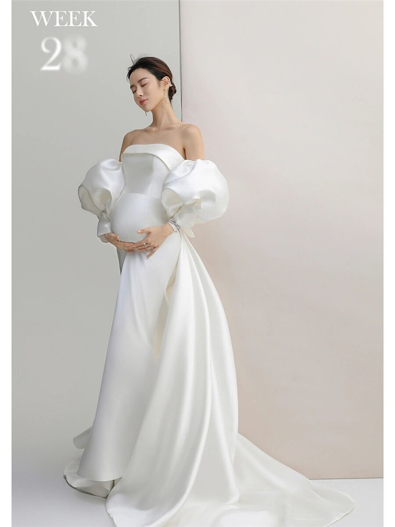 White Sexy Maternity Photography Dress New Baby Shower Satin Pregnancy Photo Shooting Clothes For Pregnant Women Party Maxi Gown