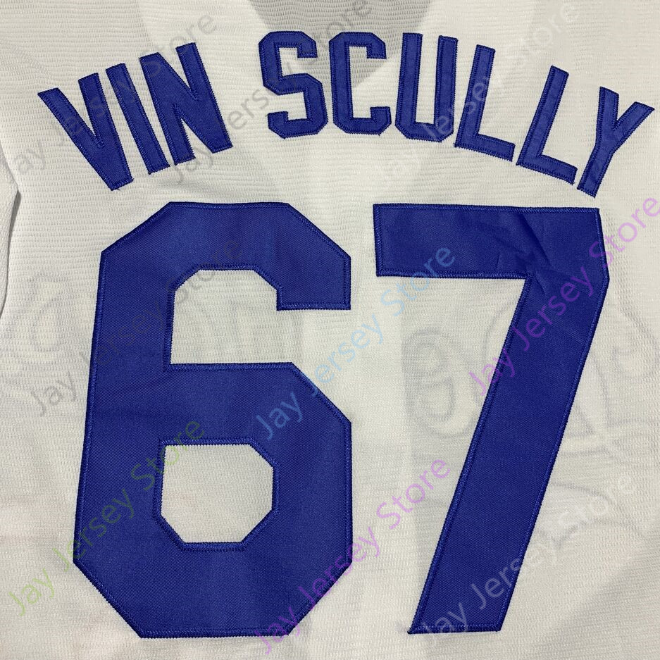 Vin Scully Jersey Voice 1950 2016 패치 67 화이트 블루 그레이 블랙 쿨 베이스 홈 웨이 자수