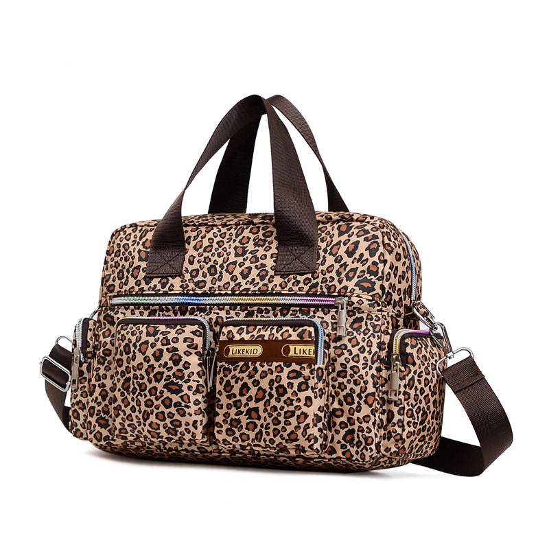 Leopard Women Handbag Nylon Luggage Bags Large Capacity Flower Print Hand Travel Duffle Lady Girl Weekend 220819